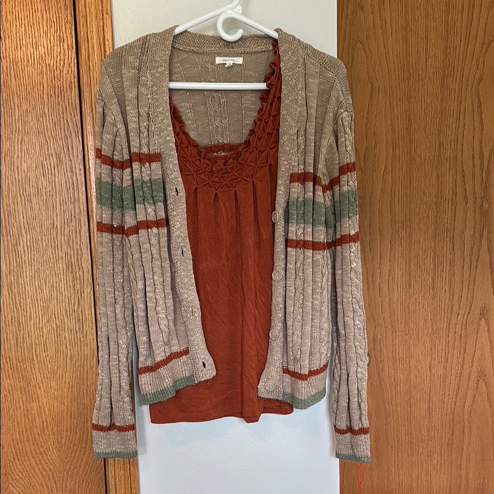Maurices Beige Striped Cardigan with Rust Layer